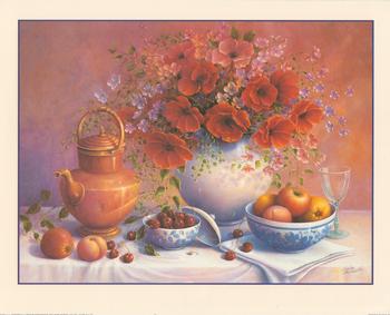 Red Flower, Fruit and Cherry Table by Trisha Hardwick 10