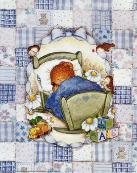 Sleeping Teddy on Patchwork Background - 10