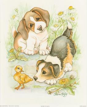  	 Puppy Days B - Baby Duck and Dogs By Sharon Healey (JA194) Print 10