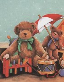 Teddies playing drum by TRICIA HARRISON *** Print 2407 Main Gallery Tricia Harrison