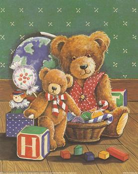 Teddies playing with toys by TRICIA HARRISON *** Print 2406 Tricia Harrison