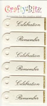 Cream Pearlised Sentiments/Captions with Gold Glitter Edging - 3 x Celebration 3 x Remember pp93 -Jacksons mail Order