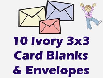 3x3 Ivory Cards & Envelopes (10 Pack) . *