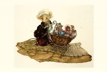 Harvest Mouse - The Dolls Pram - by Jane Pinkney size Excluding Border 6.4