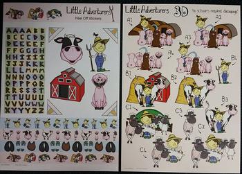 Alphabet FARMYARD with FARMER PIGS COWS & SHEEP - Die Cut Sticker & 3D Sheet 463 464 . -