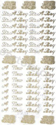 It's a Boy - A New Baby Boy - Bootees - GOLD  - PEEL OFF - STICKERS  - by Starform ***   49 Peel Off Stickers Le Suh
