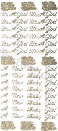It's a Girl - A New Baby Girl - Bootees - GOLD - PEEL OFF - STICKERS - by Starform ***  50 Peel Off Stickers Le Suh