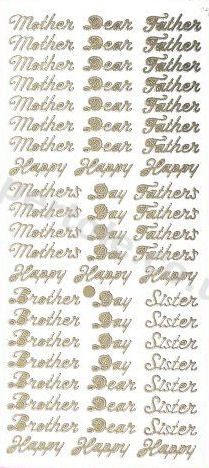 Mother / Mothers Day / Dear / Father / Sister / Brother / Happy / Day -- GOLD - PEEL OFF - STICKERS - by Starform ***  57 Peel Off Stickers Le Suh