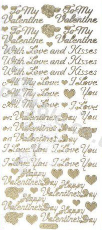 To My Valentine / Valentines Day / With Love and Kisses / All My Love / I love you /  Happy Valentines Day - GOLD - PEEL OFF - - by Starform ***  62 Peel Off Stickers Le Suh