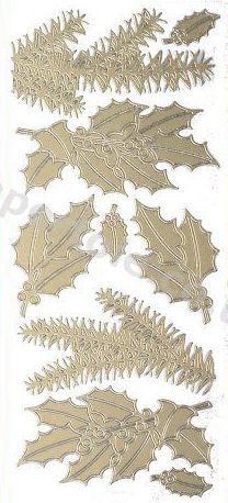 Christmas Holly - Christmas Ferns  - Gold Peel Off -  241 Peel Off Stickers Le Suh