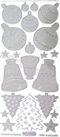 Silver Xmas Decorations - Bauble - Tree - Bell   361 Peel Off Stickers Le Suh