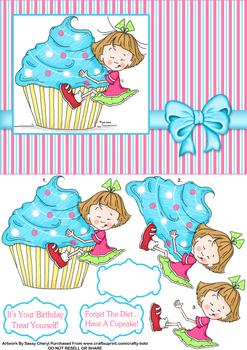 Cup Cake Girl - Papertole Exclusive Topper Sheet . *