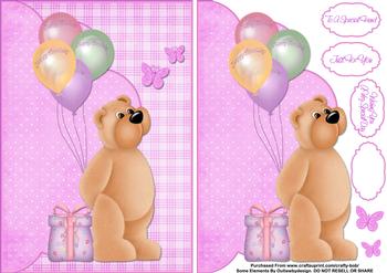 Birthday Balloon Bear Female Envelope Card . *