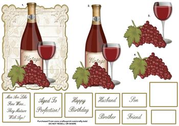 Happy Birthday Red Wine & Grapes - Papertole Exclusive Topper Sheet . *