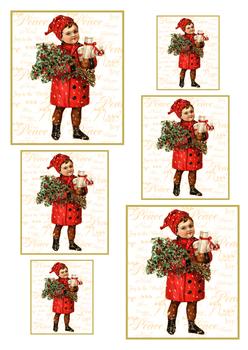 A4 Vintage Christmas Boy - Pyramid Sheet 1 . *