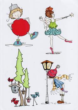 Christmas Girl in a Bauble & Robin Feeding - Papertole Exclusive Sheet . -