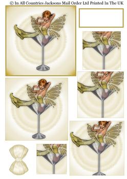 Martini Glass Fairies - GOLD - Pyramid Topper, Border and Blank Tag . -Jacksons mail Order