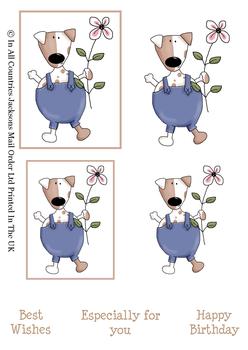 Cute Dog with Flower - Topper Sheet - 2 Projects different sizes and 3 Sentiments . -Jacksons mail Order