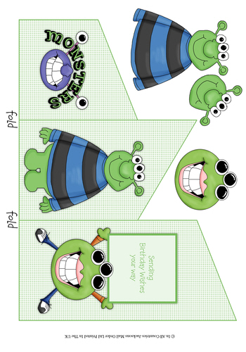 Cascade Tri Fold Sheet - Little Monsters - Happy Birthday 3d Card Art RRP 75p