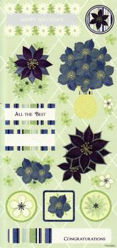 Blue & Green Flat Birthday Stickers - Floral Themed *