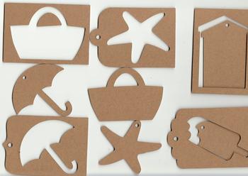 Craft Kit - 5 Chipboard Shapes with 5 Matching Templates - FREE - 2 x Ball Chains & 1 Metre of Ribbon pp42 . -