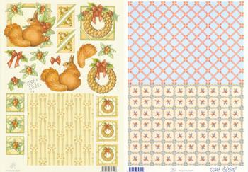 2 Sheets - Mary Rahder -  A4 120g Quality Christmas Squirrel sheet with FREE BACKING PAPER d Mary Rahder