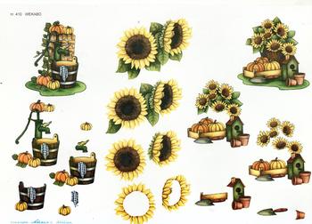 Sunflowers -  Sunflower Planter with Pumpkins & Water Pump 410 3D Easymake Easy to follow instructions