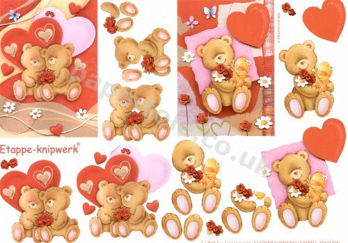 Rose Bears  **MAKES 2 CARDS*** 3D Easymake Easy to follow instructions