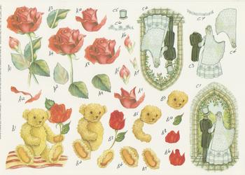 A4 Wedding Teddy Bear and Red Rose - Step by Step - No36 . *