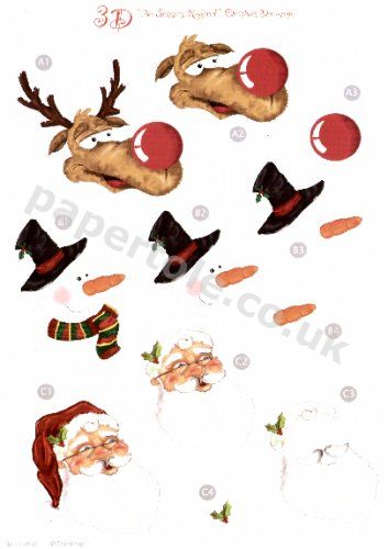 Santa, Snowman and Reindeer Die Cut Sheet 429 - OUT OF STOCK 3d Card Art papertole.co.uk