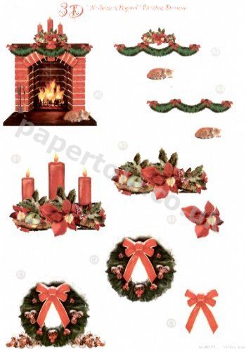 Xmas Fire, Wreath and Candles Die Cut Sheet 431   - OUT OF STOCK 3d Card Art papertole.co.uk