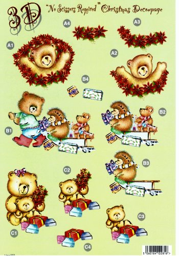 Die Cut Sheet - Xmas Teddy / Sleigh / Presents  503   OUT OF STOCK 3d Card Art papertole.co.uk