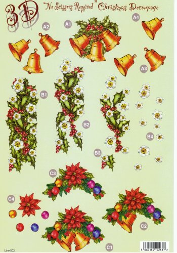 Die Cut Sheet - Christmas Bells and Holly - 502 -OUT OF STOCK 3d Card Art papertole.co.uk