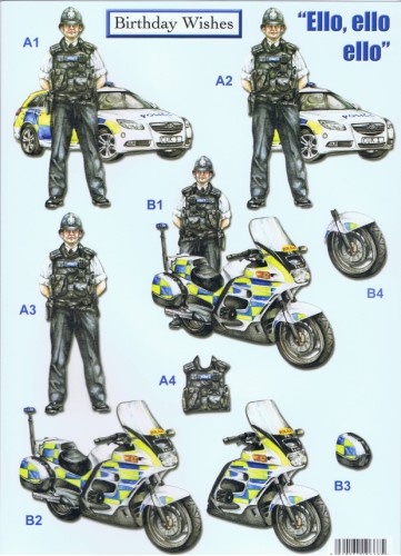 New  Die Cuts - Ello Ello Ello - Policeman Policeman with Bike and Poilceman with Car - 723 Die Cuts papertole.co.uk