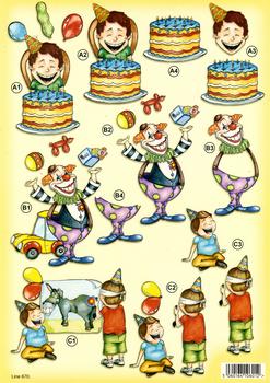 Boy's Birthday Party with Clown Cake and Party Games - 3 DIE CUT Project - 670 . *