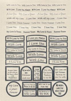 Love - Silver Die Cut Messages on Pearlised Background - 551 .  Die-cut captions