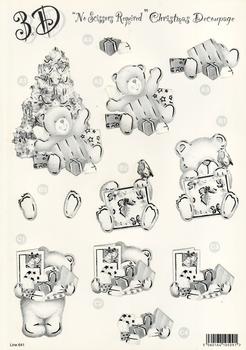 Die Cut Sheet - Monochrome / Black and White Teddy and Christmas Tree - 641 . *