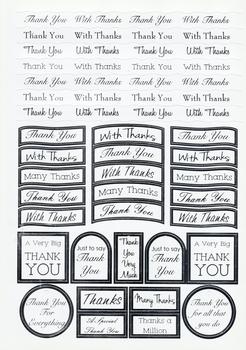 Thank You Sentiments - Silver Foiled Lettering on White Card - 238ps .  Die-cut captions