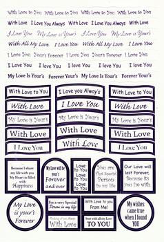 I Love You / Valentine Sentiments - Lilac Foiled Lettering on White Card . -