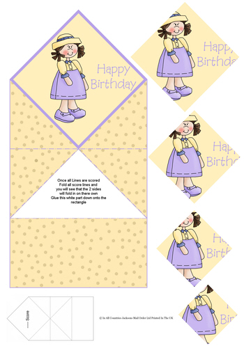 Diamond Fold Card - Happy Birthday / Girl 3d Card Art RRP 75p