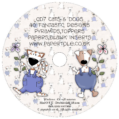 CD 7 - Cats & Dogs - 40 Designs, Pyramids, Toppers, Papers - Inserts Media RRP 14.99