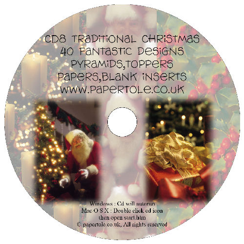 CD 8 - Traditional Christmas, 40 Designs, Pyramids, Toppers, Papers - Inserts Media RRP 14.99