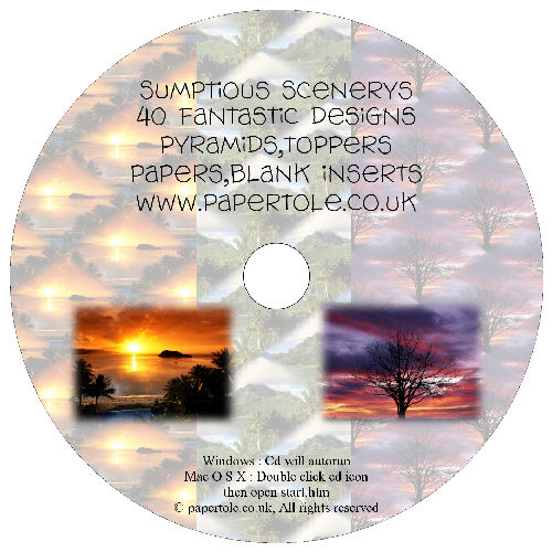 CD 11 - Sumptuous Sceneries, 40 Designs, Pyramids, Toppers, Papers - Inserts Media RRP 14.99