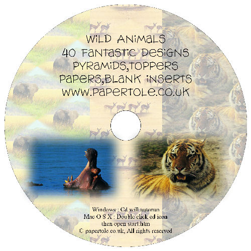 CD 12 - Wild Animals, 40 Designs, Pyramids, Toppers, Papers - Inserts Media RRP 14.99