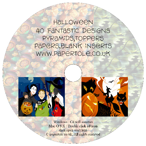 CD 16 - Halloween - 40 Fantastic Designs, Pyramids, Toppers, Papers - Inserts Media RRP 14.99