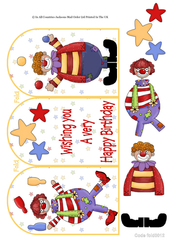 Tri Fold Cards - Birthday Clowns 3D Card Art RRP 75p