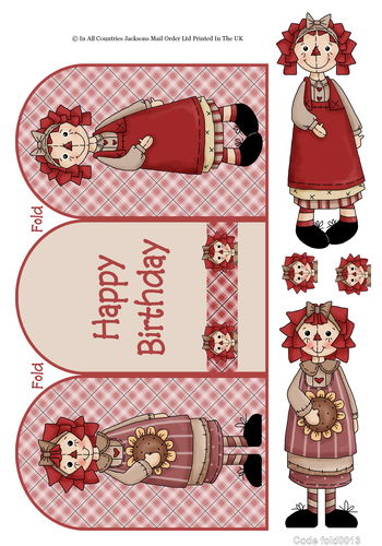 Tri Fold Cards - Rag Doll Birthday 3d Card Art RRP 75p