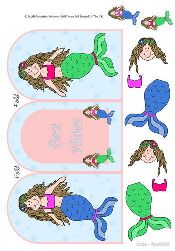 Tri Fold Card - Best Wishes Mermaid 3D Card Art RRP 75p