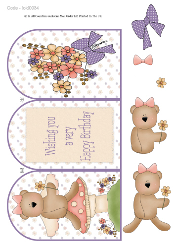 Tri Fold Card - Happy Birthday Bear 3d Card Art RRP 75p