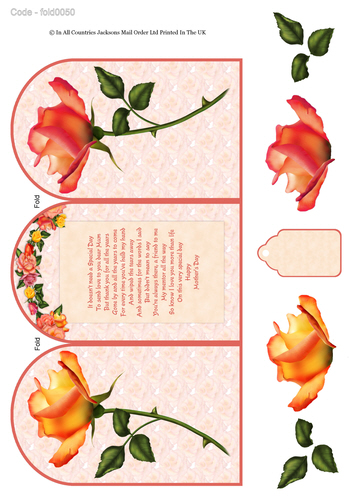 Tri Fold Card - Mother's Day Rose 3D Card Art RRP 75p